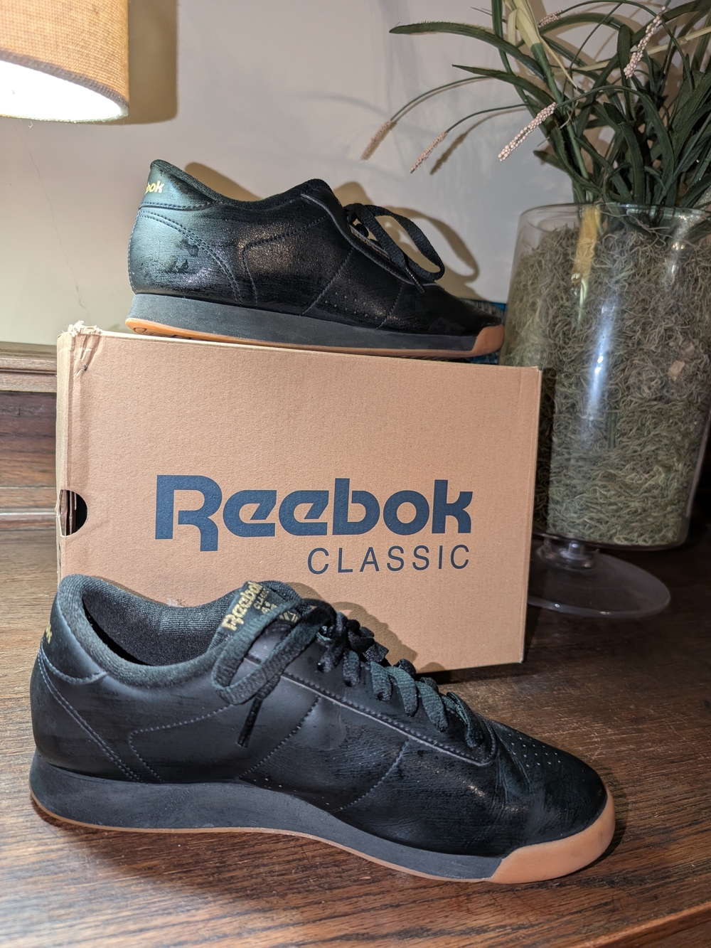 Reebok Classic Black Leather Sneakers with Gum Sole